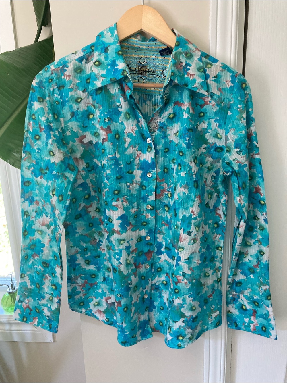 Robert Graham Turquoise Floral Button-Up Blouse